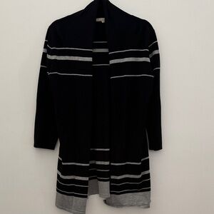 Joan Vass Black and Gray Striped Cardigan